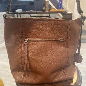 Tommy Bahama Brown Leather Shoulder Tote Bag Pockets Detachable Strap